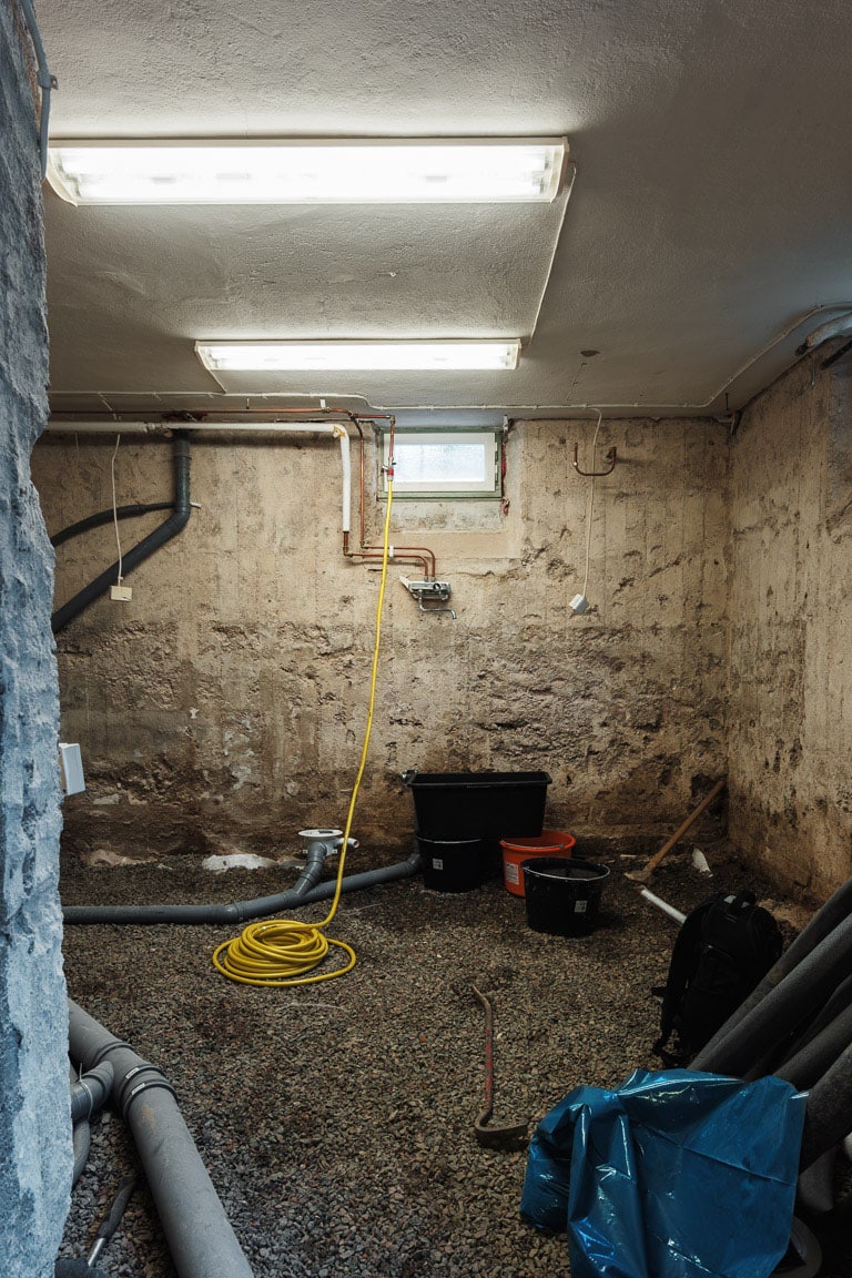 Pågående renovering av källare i Sollentuna, Stockholm