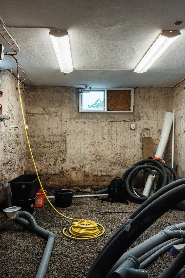 Pågående renovering av källare i Sollentuna, Stockholm