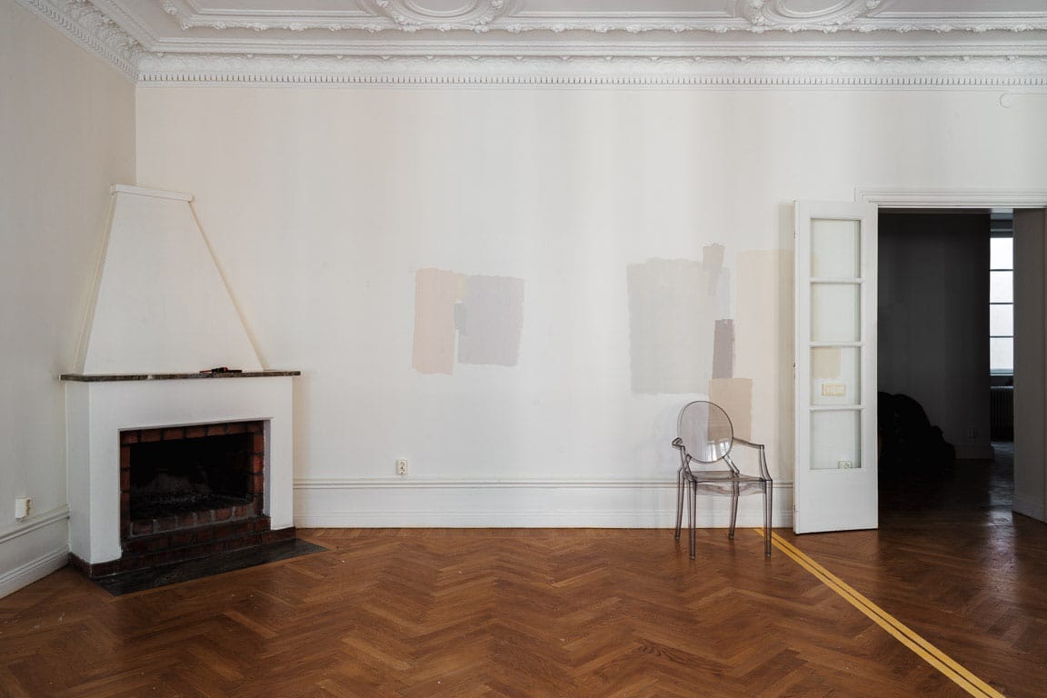 Bild på pågående totalrenovering av lägenhet på Östermalm